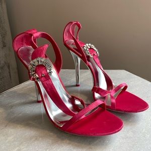 Hot pink satin with rhinestones